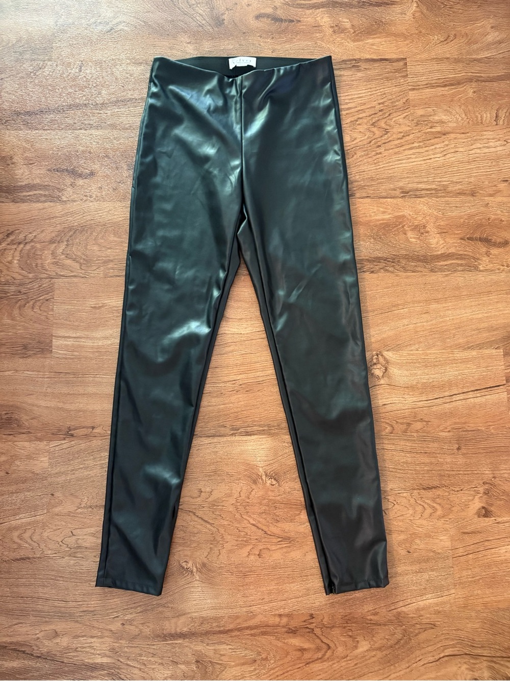 New Velvet brand Faux Leather Leggings - Black with zippers and elastic waist